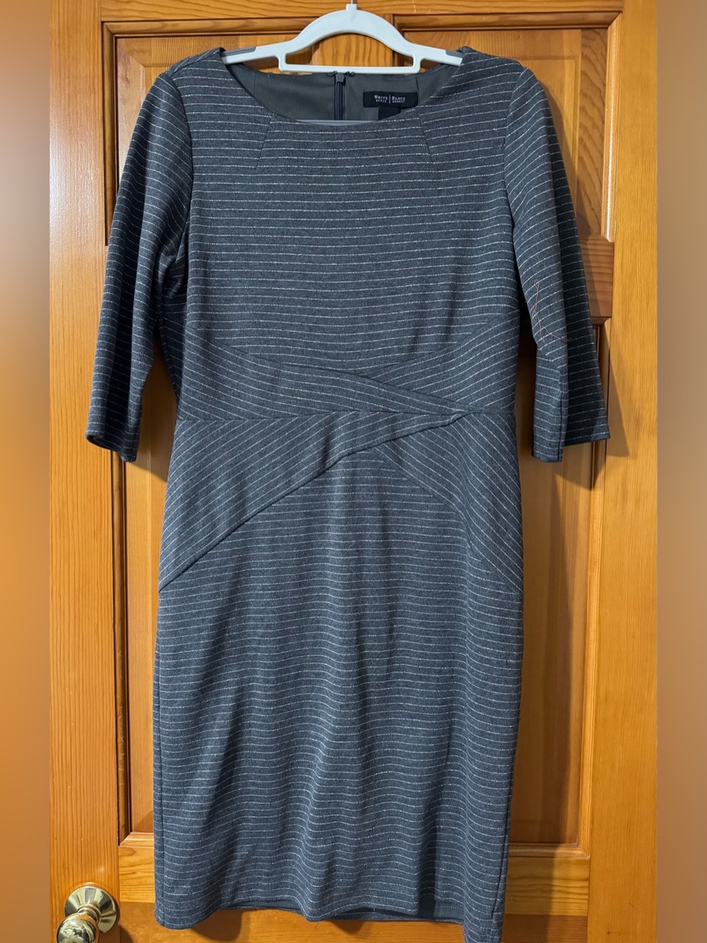 White House Black Market Charcoal Gray Pinstripe Midi Sheath Dress